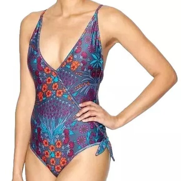 MARC JACOBS MADDY BOTANICAL DEEP V BATHING SWIMSUIT FLORAL BLUE SZ M NWT! - Picture 1 of 8